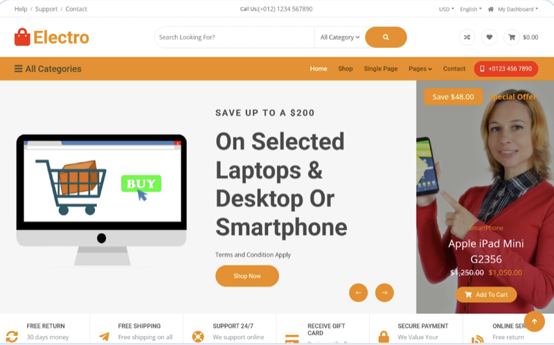 Electro - Electronic Store Website website developed by WebGrow Agency